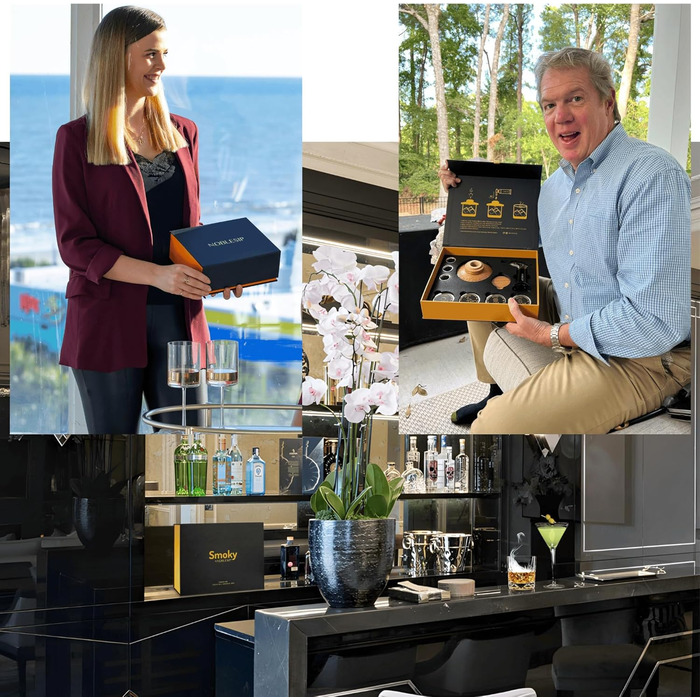 Набір для копчення віскі з ліхтариком та натуральними дерев'яними стружками Smoky від NOBLESIP. Ідеальний для копчення бурбону, коктейлів та створення унікального смаку. Подарункова коробка з оригінальним гравіюванням.