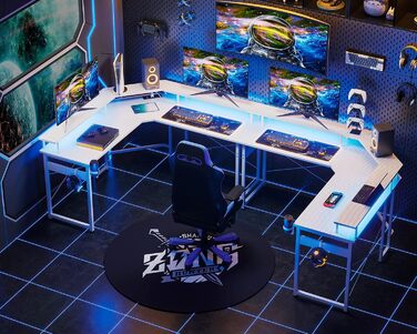 Ігровий стіл ODK зі світлодіодом 2 розетки 2 USB 129x129 см вуглецеве волокно білий