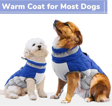 Зимове пальто для собак CITTOILE, куртка для собак з шлейкою, водонепроникне пальто для собак з флісовою підкладкою для маленьких собак, теплий одяг для собак зі світловідбиваючим покриттям для маленьких собак середнього розміру, (XXL, синій)