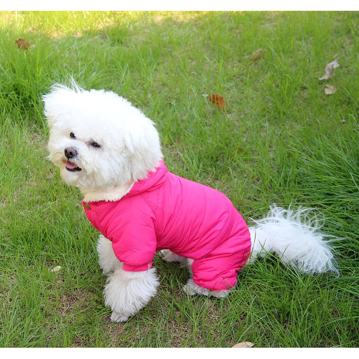 Собача куртка JoyDaog на флісовій підкладці зі знімним капюшоном і задніми лапами, універсальна куртка для цуценят I зима, розмір (xs, Рожевий)