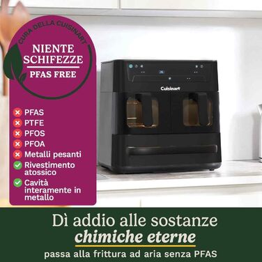 Фритюрниця Cuisinart XXL 10.4L з двозонним нагріванням | Без PFAS та хімікатів | Для смаження, грилю, випікання, дегідратації та підтримання тепла | 2 x 5.2L, 8+ порцій | Знімні деталі, придатні для миття в посудомийній машині (3 камери, чорний)