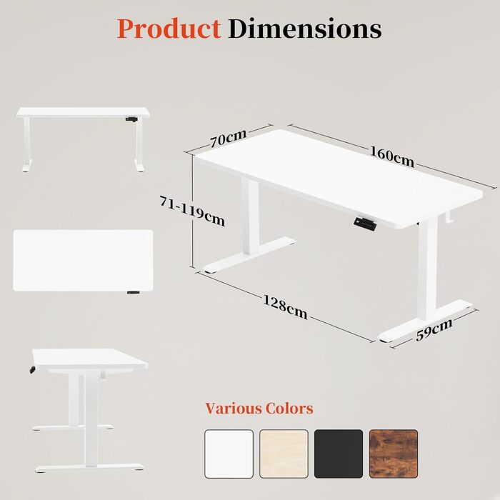 Електричний стіл-трансформер 160x60 см, білий: робочий стіл, стіл для комп'ютера, регульована висота