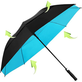 Парасолька KOLER Штормостійка, парасолька Велика парасолька для гольфу 158 см Навіс з подвійною парасолькою, автоматичним відкриттям, сонцезахисним, дощовим та вітрозахисним Велика парасолька для гольфу для жінок та чоловіків, чорний/синій Синій 157,5 см