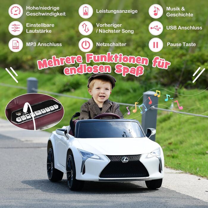 Електромобіль для дітей COSTWAY Lexus 12V, з пультом, LED, музикою, USB, білий
