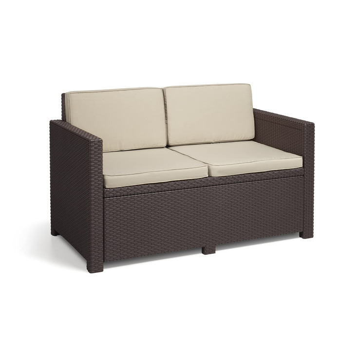 Садовий диван Allibert Victoria 2-місний ротанг коричневий з подушками 129x63x77 см