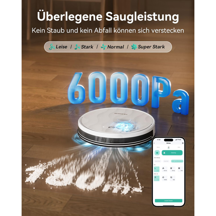 Робот-пилосос Tesvor S8 Pro з функцією миття - 8000Pa, LiDAR-навігація, 240 хв роботи, керування через додаток/Alexa, для прибирання шерсті тварин, килимів та твердих підлог (M2)