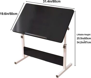 Регульований стіл для малювання, арт-стіл з кутовим нахилом, білий стіл для малювання, компактний комп'ютерний стіл, 40 x 60 см, білий (чорний, 50x80 см)