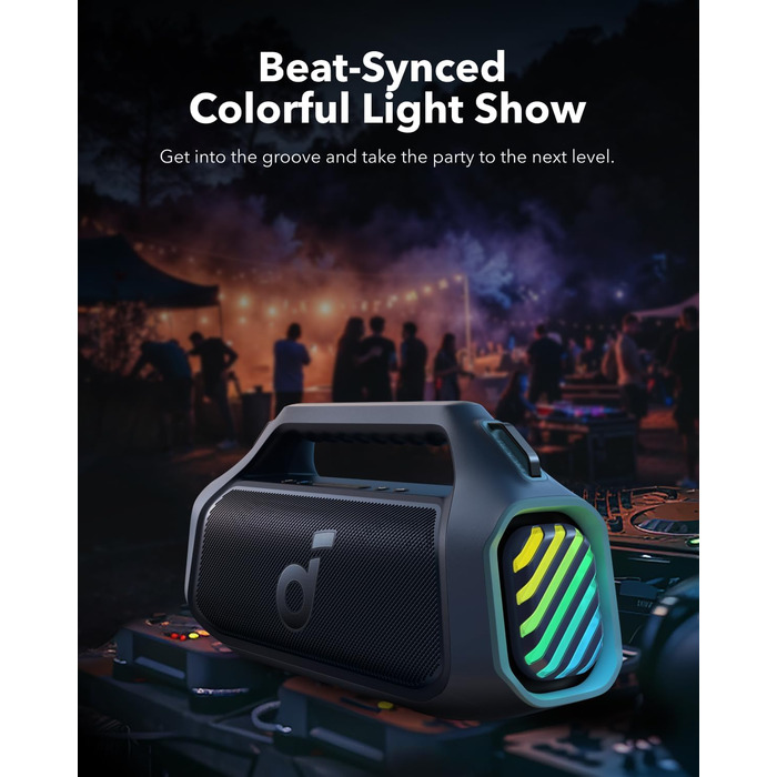 Soundcore Boom 2 Plus - портативна Bluetooth колонка, 140W, IPX7, RGB, Power Bank, BT 5.3 (синій)