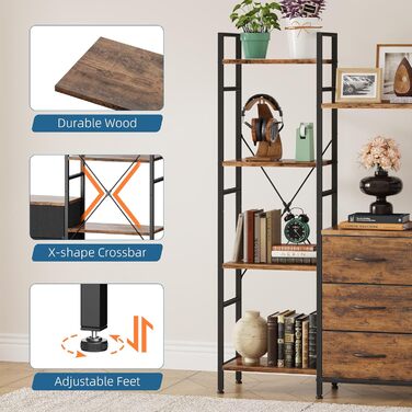 Стильна полиця-стеллаж з 4 висувними ящиками з тканини, 100W x 142Hcm, для книг, кухні, вітальні, офісу, балкону, в індустріальному стилі (4 яруси, 120cm, рустикальне дерево)