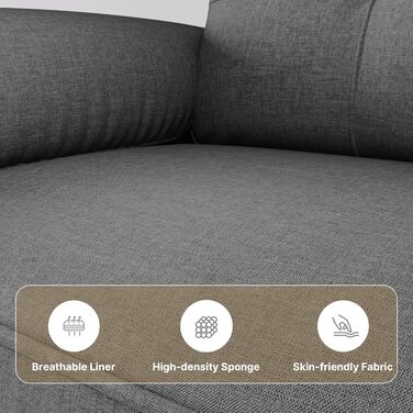 Диван Xbro 2-місний, компактний диван з підлокітниками та бічною кишенею, сучасний диван з тканини для вітальні, квартири, офісу, проста збірка, 144 x 77 x 77 см, темно-сірий