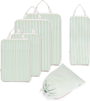 Набір органайзерів для валізи та рюкзака Narwey, 6 шт, компресійні органайзери для одягу та речей у подорож, світло-зелені смужки