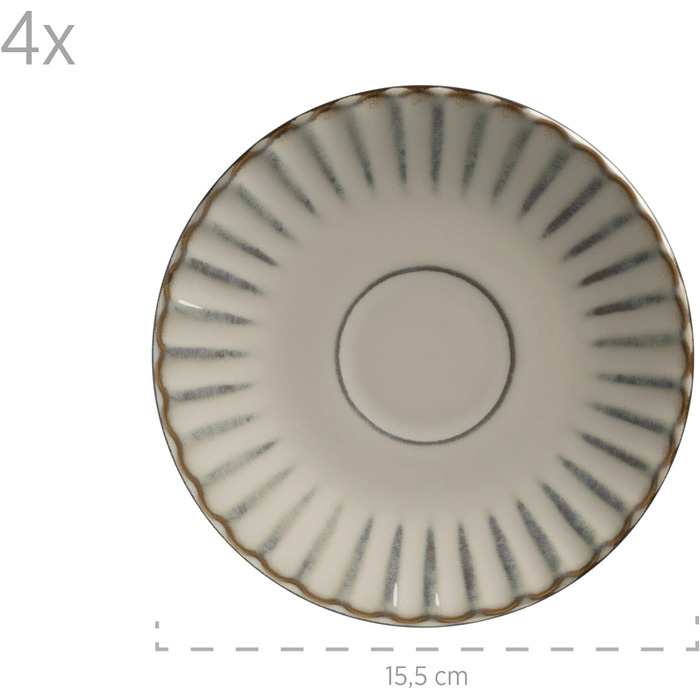 Набір посуду MSER 931966 Confino на 4 персони в сучасному вінтажному стилі, керамічний набір для сніданку з 12 предметів з чорними вставками, керамограніт (бежевий, кавовий сервіз)