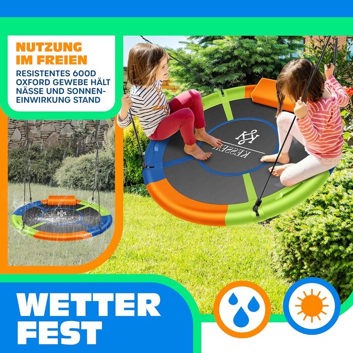 Шоукель KESSER® Tellershaukel Ø 120cm, до 300кг, з подушкою та 4 ручками, регульована, для дітей та дорослих, Indoor & Outdoor, кольорова