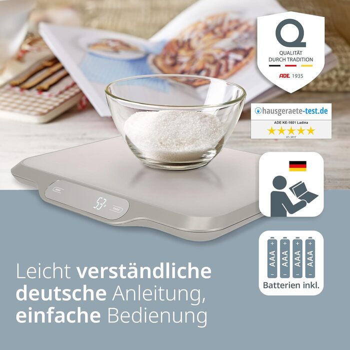 Кухонні ваги ADE з великою платформою 26x31 см, до 15 кг | Ідеально для випічки, пакування та м'яса