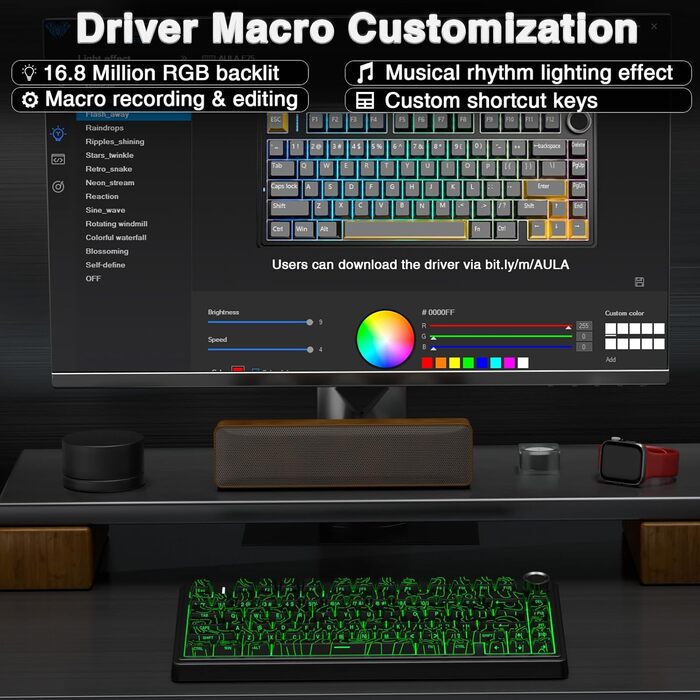 Механічна клавіатура AULA F75 PRO для геймінгу: 2.4GHz/Type-C/BT5.0, Hot-Swap, бездротова, 75%, QWERTY (сірий/чорний)