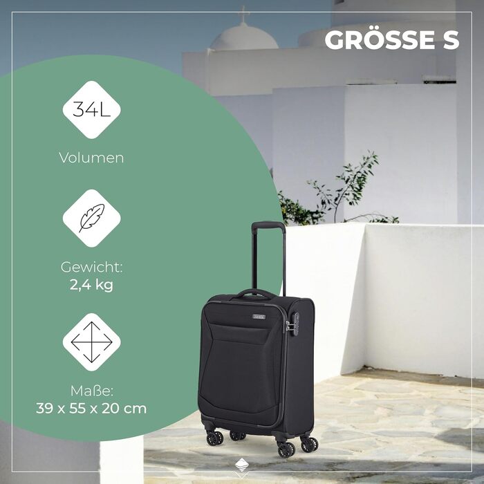 Набір валіз Travelite Chios: L/M/S, чорний, м'яка оболонка, ручна поклажа, IATA