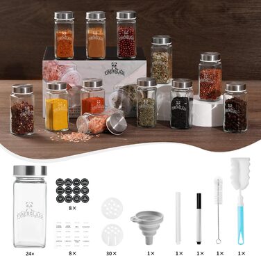 Набір скляних банок для спецій з дерев'яними кришками з акації, 24 шт по 120 мл (кутові)