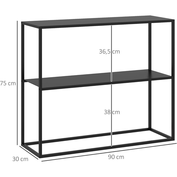 Консольний стіл HOMCOM, 2 рівня, проти нахилу, сталь, 90x30x75 см, чорний