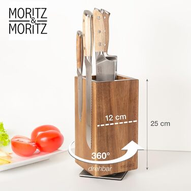 М'ясний блок Moritz & Moritz Akazie, поворотний на 360°, з магнітним утримувачем та знімним вкладишем з щетиною – зручний підставка для ножів на кухню, без ножів