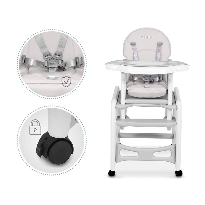 Дитячий стільчик Ricokids Sinco 5в1 - регульований, з функцією гойдання та нахилом спинки (сірий)