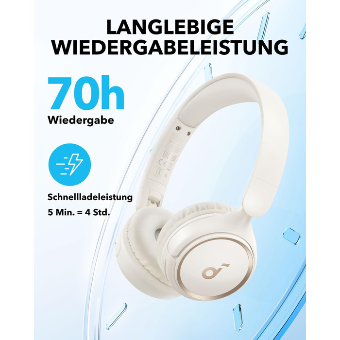 Бездротові накладні навушники soundcore H30i, складні, відтворення 70 годин, Bluetooth 5.3, керування програмами, перлинно-білий