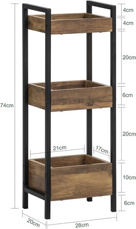 Тумбочка для ванної кімнати SoBuy з 3 міцними полицями, вузька шафа з МДФ, комод для ванної кімнати, витримує до 30 кг, полиця для ванної кімнати в дерев'яних тонах, для маленьких ванних кімнат 28x20x74 см, вінтажний стиль FRG226-F