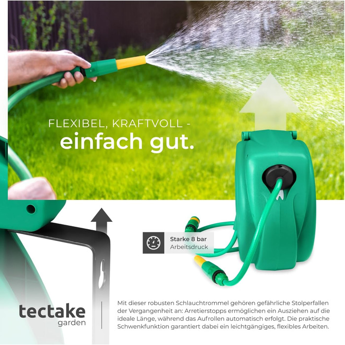 Шланговий барабан Tectake® для стіни, 1/2 дюйма, 10 м, з автозмотуванням. Шланг садовий, котушка для шланга, барабан для поливу, розпилювач.