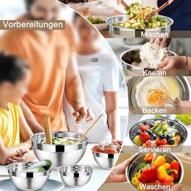 Набір мисок Onader (6 шт) з нержавіючої сталі з кришками та тертками для кухні, 4.6/2.8/2.5/1.6/1.2/0.7 л, стакові та придатні для миття в посудомийній машині, бежевий колір