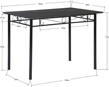 Обідній набір DORAFAIR стіл з чорного мармуру (109см) та 4 стільці, металеві ніжки, для їдальні/вітальні