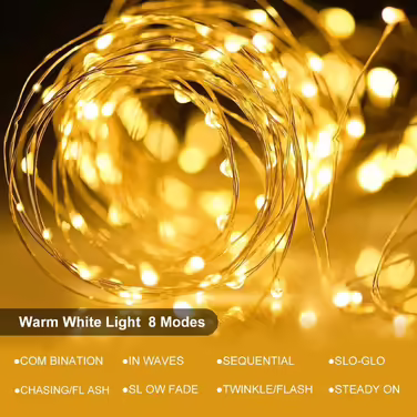 Сонячна гірлянда Qxmcov, 2 шт. по 22 м, 200 LED, мідний дріт, 8 режимів, таймер, IP65, для вулиці та дому, для саду, балкона, тераси, весілля, вечірки, декору, тепле біле світло