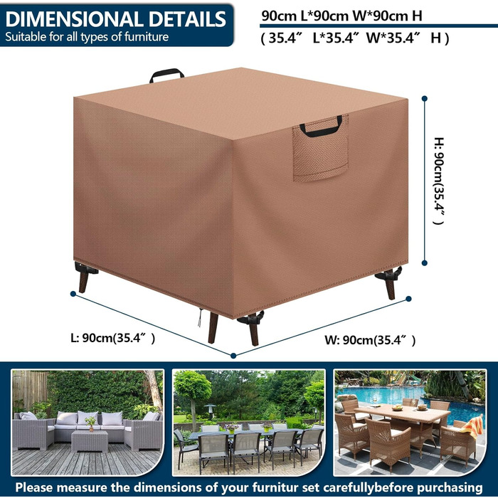 Захисний чохол для садово-патіо меблів, водонепроникний, 420D Oxford, Anti-UV, 90x90x90 см