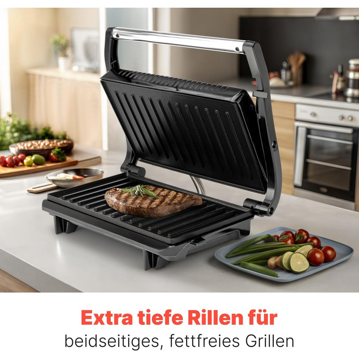 Контактний гриль Clatronic® MG 3519: безжирове приготування, 700W, антипригарне покриття, Panini Grill
