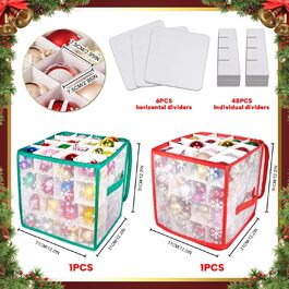 Коробка для прикрас на ялинку з регульованими перегородками, 64 відділення, 4 рівні (червоно-зелена)