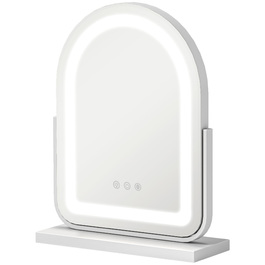 Дзеркало для макіяжу HOMCOM, 33 x 44,5 см, з LED-підсвічуванням, 3 колірні режими, 360° обертання, дзеркало для макіяжу з сенсорним керуванням, металевий каркас, біле | Aosom