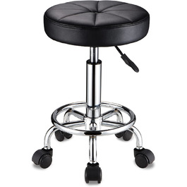Обертовий стілець hmtot з коліщатками круглий стілець на коліщатках зі штучної шкіри регульований по висоті чорний