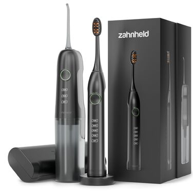 Електрична зубна щітка та іригатор Zahnheld Gero G3 AQUADENT чорного кольору: звукова щітка, очищення міжзубних проміжків, датчик тиску, таймер, USB-C