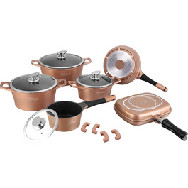Набір посуду Royalty Line Lavica RL-ES1014M 14 предметів Rosso Borgogna - каструлі, сковороди та кришки для дому та професійної кухні