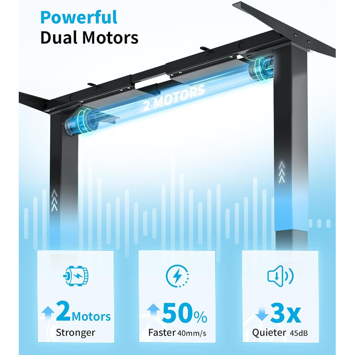 Електричний стіл MAIDeSITe T2 Pro Plus (Чорний) з регулюванням висоти, 2 мотори, 4 пам'яті, нагадування про зміну положення
