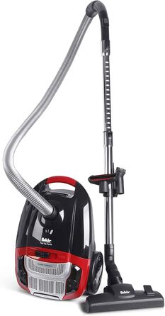 Пилсос Fakir Red Vac Power з мішком, 700W, з кабелем, HEPA фільтр H13, тихий двигун 69dB(A), мішок 3л, радіус дії 9м, чорно-червоний, циліндричний