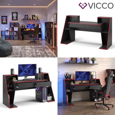 Комп'ютерний стіл Vicco Ігровий стіл Roko Black Red Modern 170 х 95 см