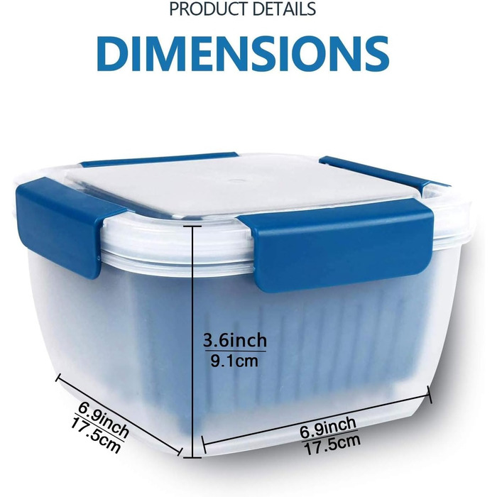 Контейнер для зберігання їжі Greentainer з піддоном для крапель, 1,5 л, 17x17x10 см, прозорий, , синій