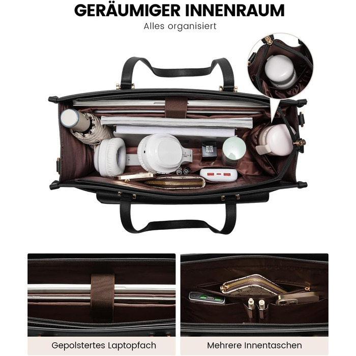 Сумка для ноутбука LOVEVOOK для жінок, водонепроникна, велика, сумка-шопер, ділова, шкіряна, для навчання, 15.6 дюймів, чорна, бежева, коричнева