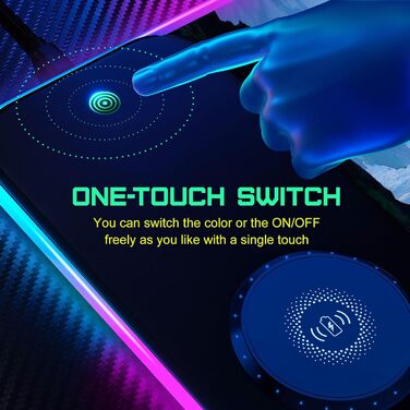 RGB ігровий килимок для миші з бездротовою зарядкою Qi 15W, LED-підсвічуванням, 10 режимів, водонепроникний, протиковзкий для геймінгу, офісу та дому (зоряне небо)