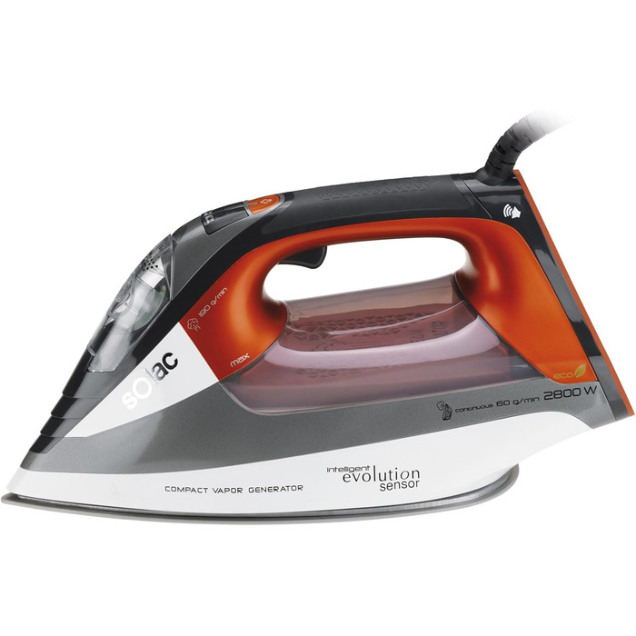 Праска з пароутворенням Solac CVG9511 - праска з керамічним покриттям, 2800 Вт, чорний, помаранчевий, білий