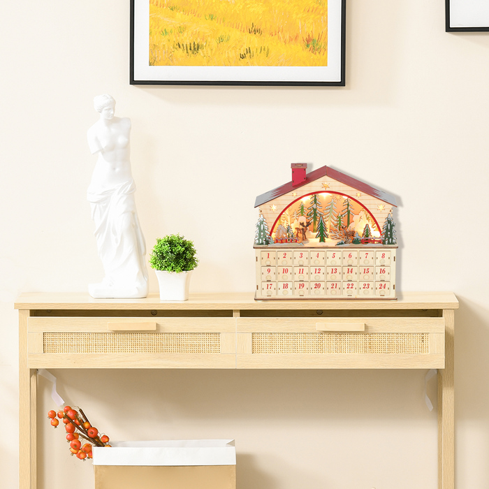 Адвент-календар для заповнення з 24 відділеннями, ялинковий календар з LED-підсвічуванням, натуральне дерево, 36 x 10 x 34 см