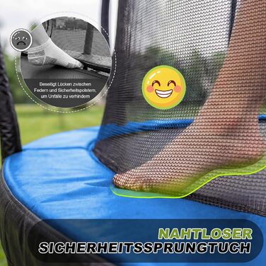 Батут садовий Devoko з сіткою та кільцем для баскетболу, до 150 кг, Ø 228/305/366/427 см - для дітей та дорослих (228x228x199 см, синій)