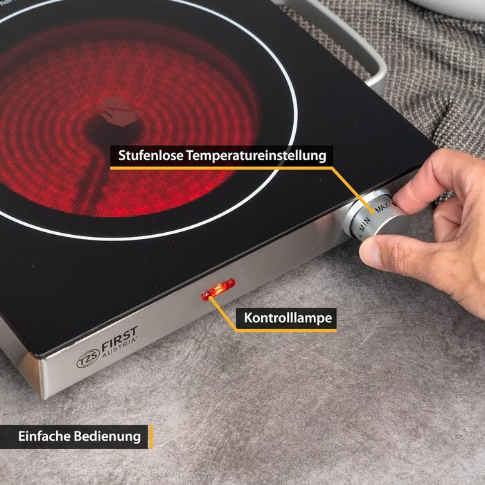 Перша інфрачервона керамічна плита TZS в Австрії ВСІ види горщиків Одинарна конфорка 17,5 см Варильна поверхня для переїзду, кемпінгу, дачної квартири - швидкий нагрів і плавне регулювання - світловий індикатор індивідуально чорний