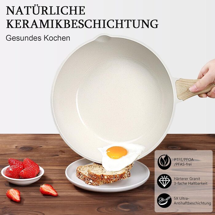 Сковорода з високим бортиком GiPP, 30 см, керамічне антипригарне покриття, з кришкою, 4.3 л, для всіх типів плит, біла