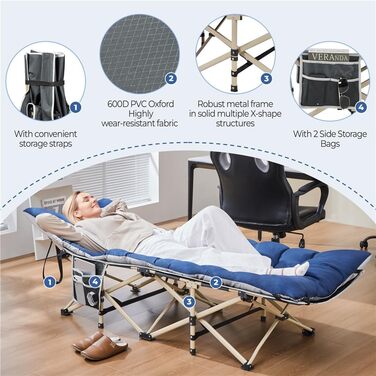 Розкладне кемпінгове ліжко Yaheetech з матрацом та сумкою для перенесення, гостьове ліжко для відпочинку та саду, 191 x 67 см, витримує до 150 кг (Блакитний/Сірий)