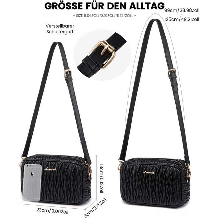 LOVEVOOK Сумка через плече жіноча, маленька сумочка кросбоді, чохол для телефону, сумка на плече, шкіра PU, чорна